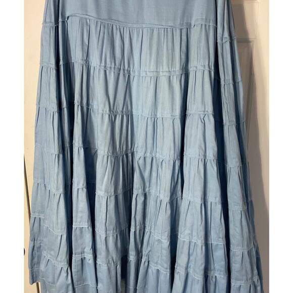 Focus 2000 Blue Full Swing Tiered Lined Beach Boho Party Midi Skirt 10 - Picture 2 of 6